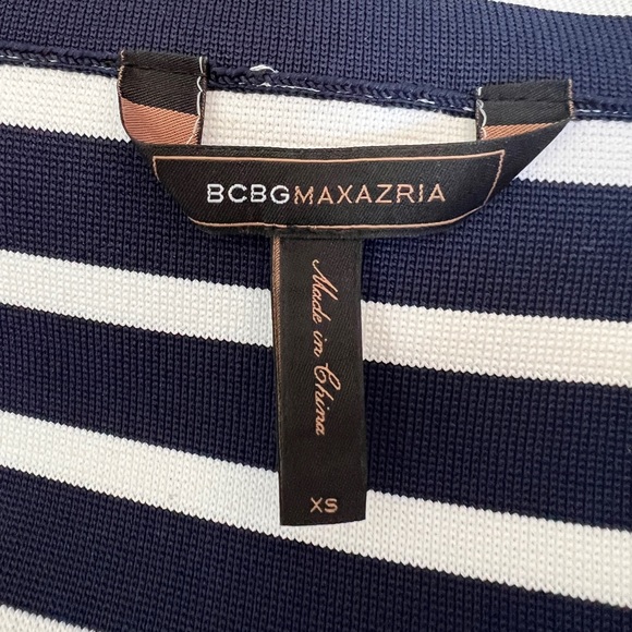 BCBG Bodycon Short Skirt Navy and White Stripe with Bright Orange Bottom Trim - Picture 5 of 5